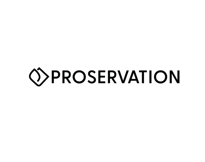 Logo von Proservation, schwarzer Schriftzug auf weißem Hintergrund